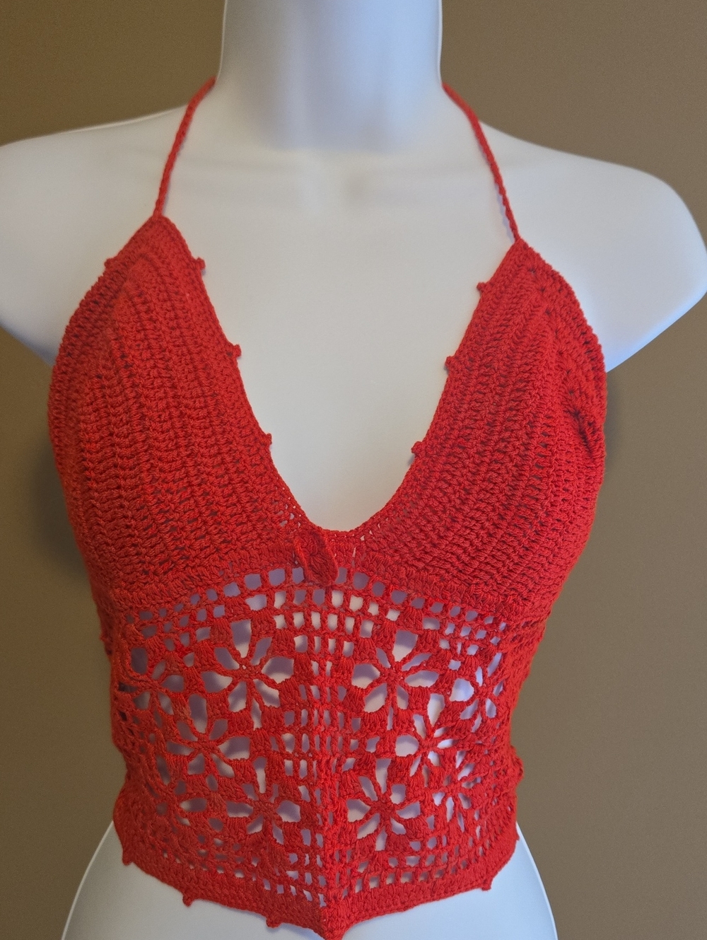 Red Crochet Halter Crop Top - Sexy Bralette
